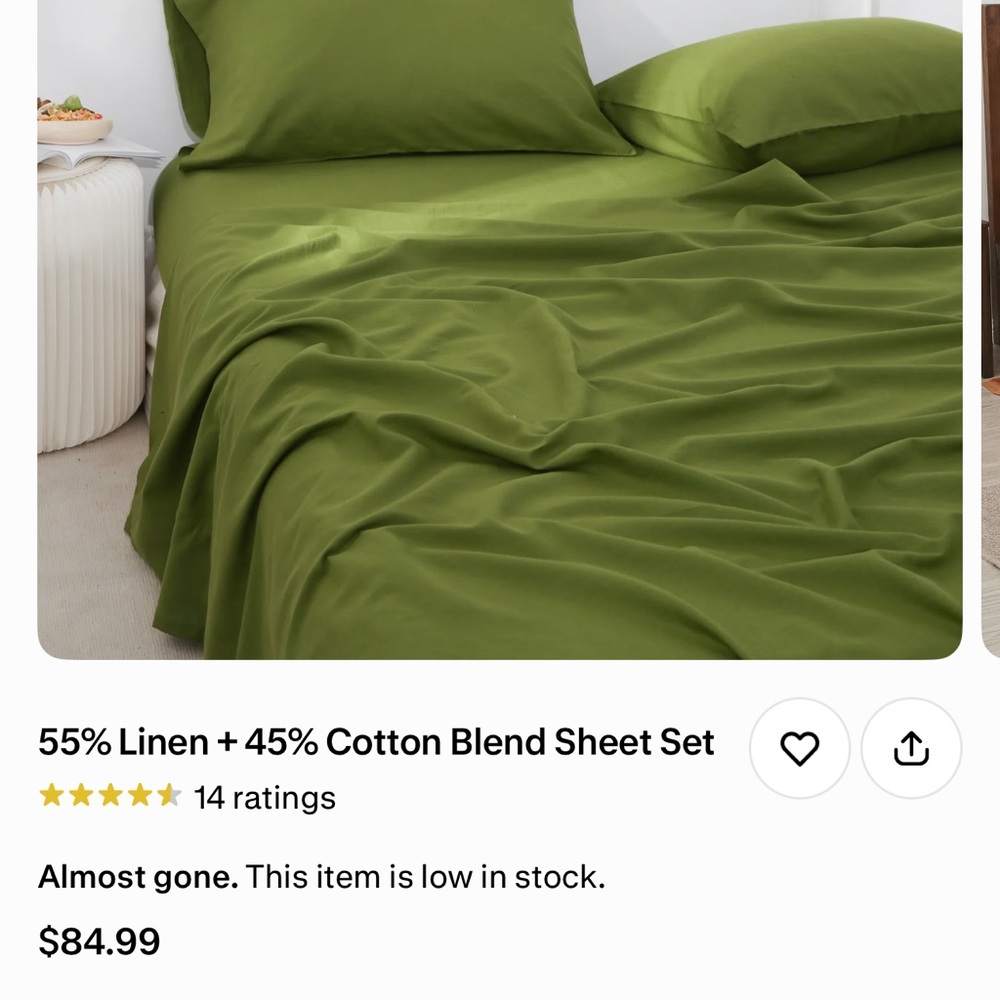 Luxurious Olive Green Linen Cotton Sheet Set